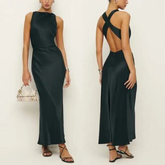 Reformation Dresses & Skirts - Reformation Black Casette Silk Dress 2 NEW Midi Satin Cowl Neck Sleeveless NWT